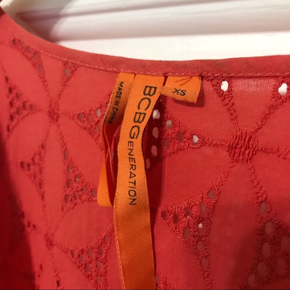 BCBGeneration coral red pink eyelet flutter sleeve blouse - Picture 5 of 5